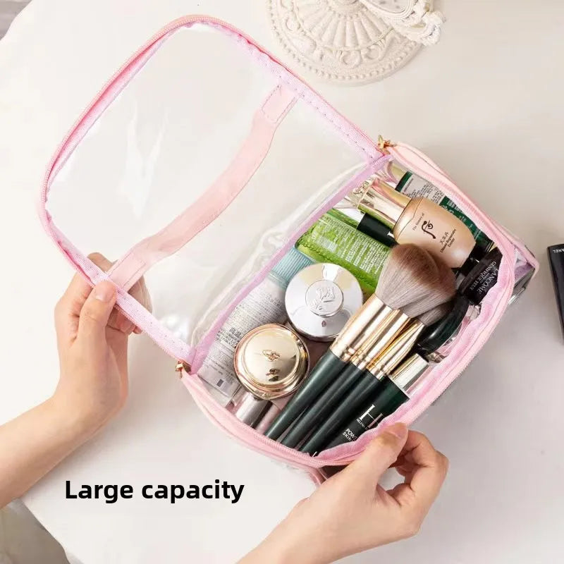 Clear Makeup Bag with Top Handle – Waterproof Travel Toiletry Organizer