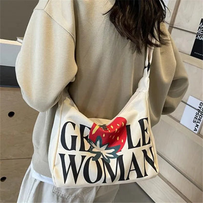 Encrypted Padded Letters Canvas Bag Fashionable Gentlewoman Shoulder Chic Pattern Daily Use Work