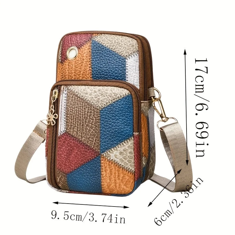 Patchwork Crossbody Bag – Colorblock Mini Shoulder Bag with Zipper