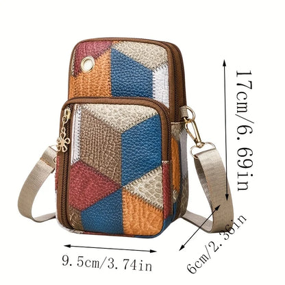 Patchwork Crossbody Bag – Colorblock Mini Shoulder Bag with Zipper