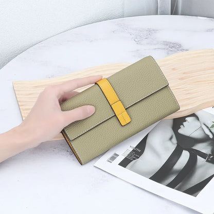 Color Contrast Long Purse Women Large Capacity Passport Position Mobile Phone Holding Bag Leather