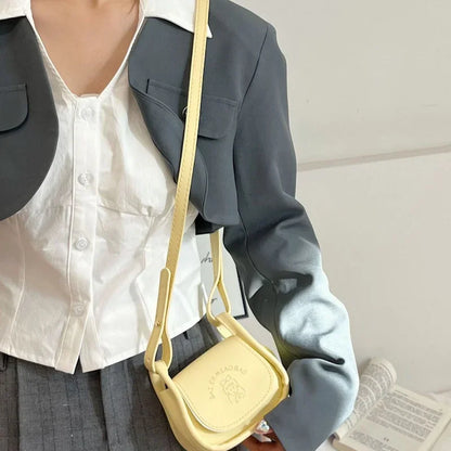 Mini PU Leather Shoulder Bag with Pompom Charm & Adjustable Strap