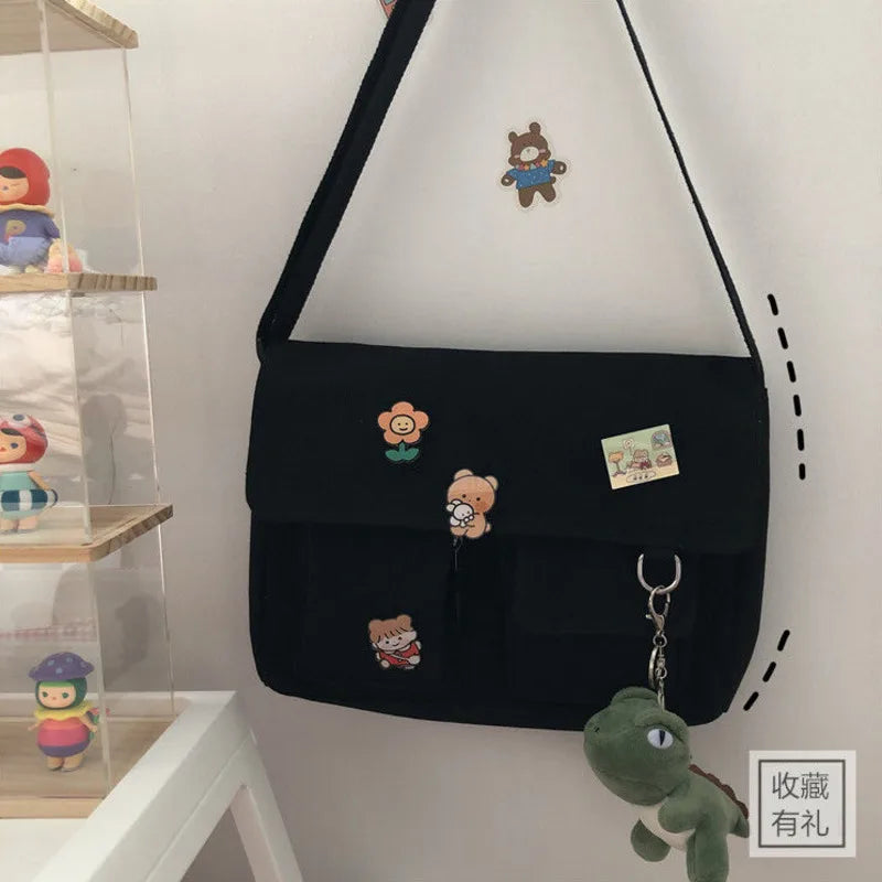 Cute Canvas Messenger Bag for Women – Kawaii Printed Shoulder Satchel