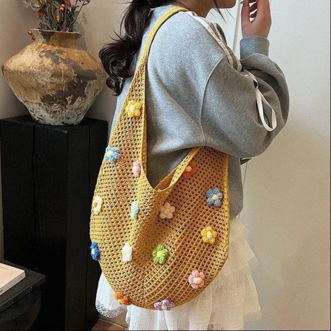Summer Beach Tote Shoulder Bag Straw Weav Handbag Large Capacity Vacation Weaving Hollow Bags Women