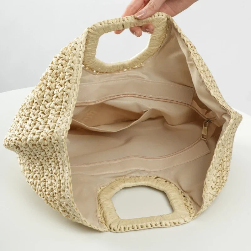 Travel Big Basket Summer Straw Woven Handbag Ladies Large Capacity Beach Bag Handmade Handbags Purse