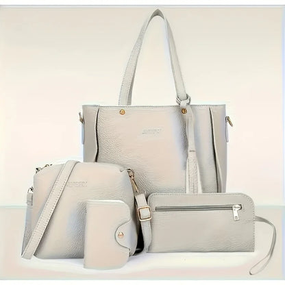 4-Piece Women's Leather Tote Handbag Set with Crossbody & Wallet