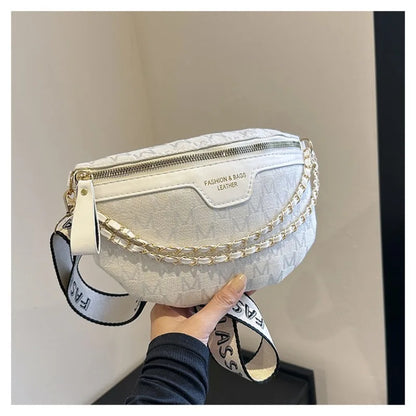 Crossbody Chest Bag with Chain Letter Pattern - Adjustable Waist Bag