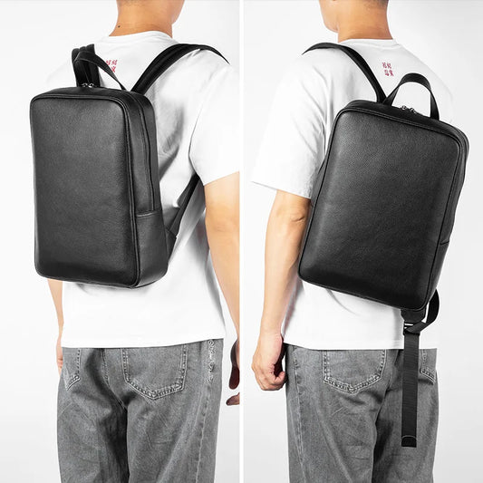 Waterproof School Bag Simple Men S Genuine Leather High-Quality Travel Backpack 15 6-Inch Laptop