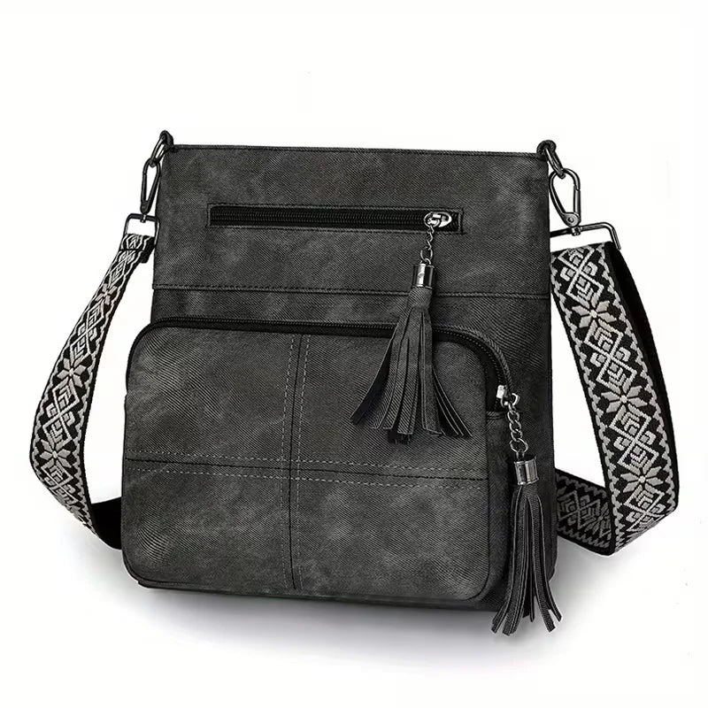 Chic Distressed Texture Crossbody Purse Adjustable Printed Strap