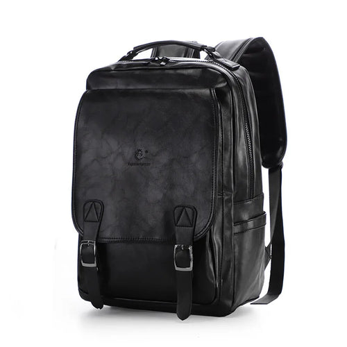 Pu Leather Flip-Top Large-Capacity 15-Inch Computer Backpack Multiple Pockets Men