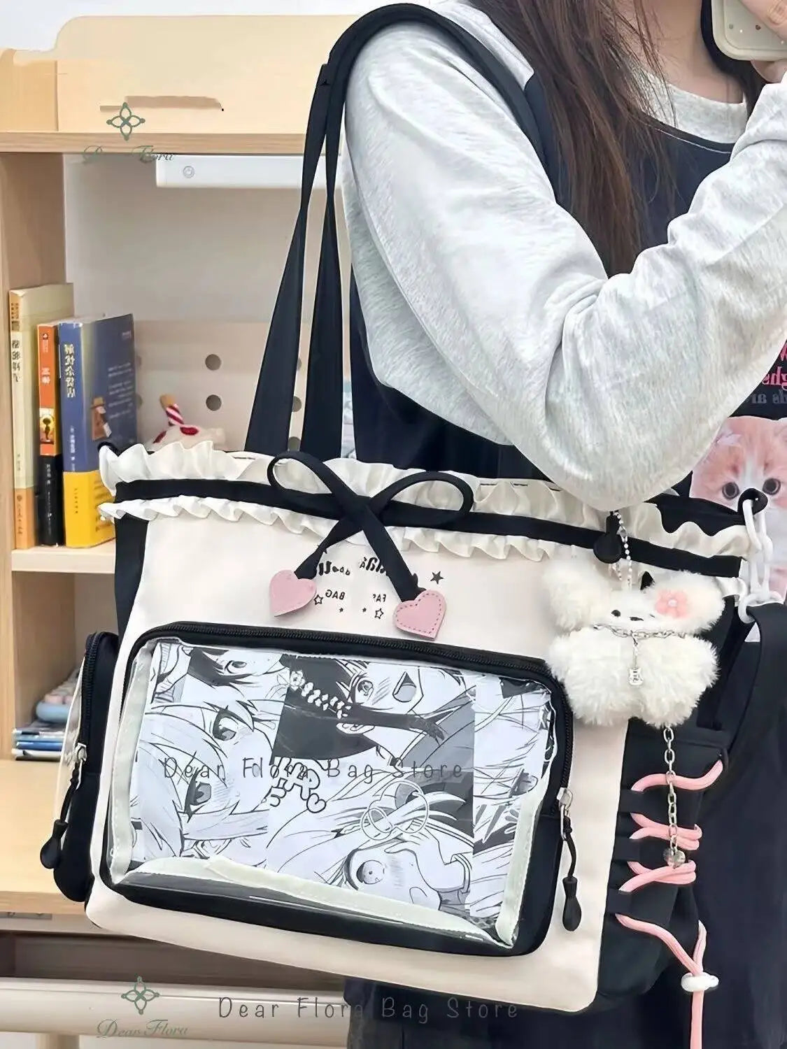 Lace Bow Ita Bag – Y2K Kawaii Crossbody with Transparent Window