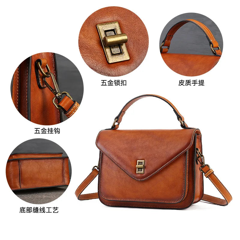 Top-Grain Cowhide Lady S Hand-Held Vintage Messenger Bag Envelope Bag Genuine Leather