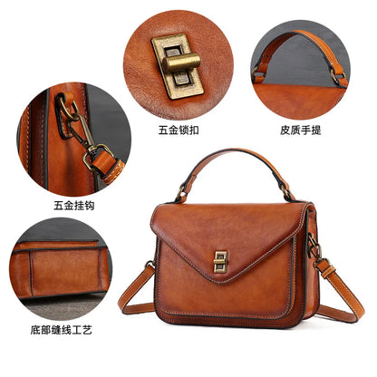 Top-Grain Cowhide Lady S Hand-Held Vintage Messenger Bag Envelope Bag Genuine Leather