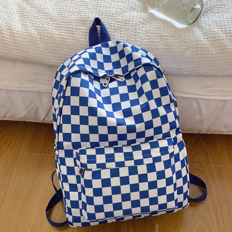 Checkerboard Laptop Backpack Women - Print Crossbody Set Multi Pocket Adjustable Straps Campus