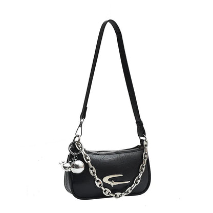 Leather Crossbody Bag with Chunky Chain – Women's Trendy Shoulder Handbag