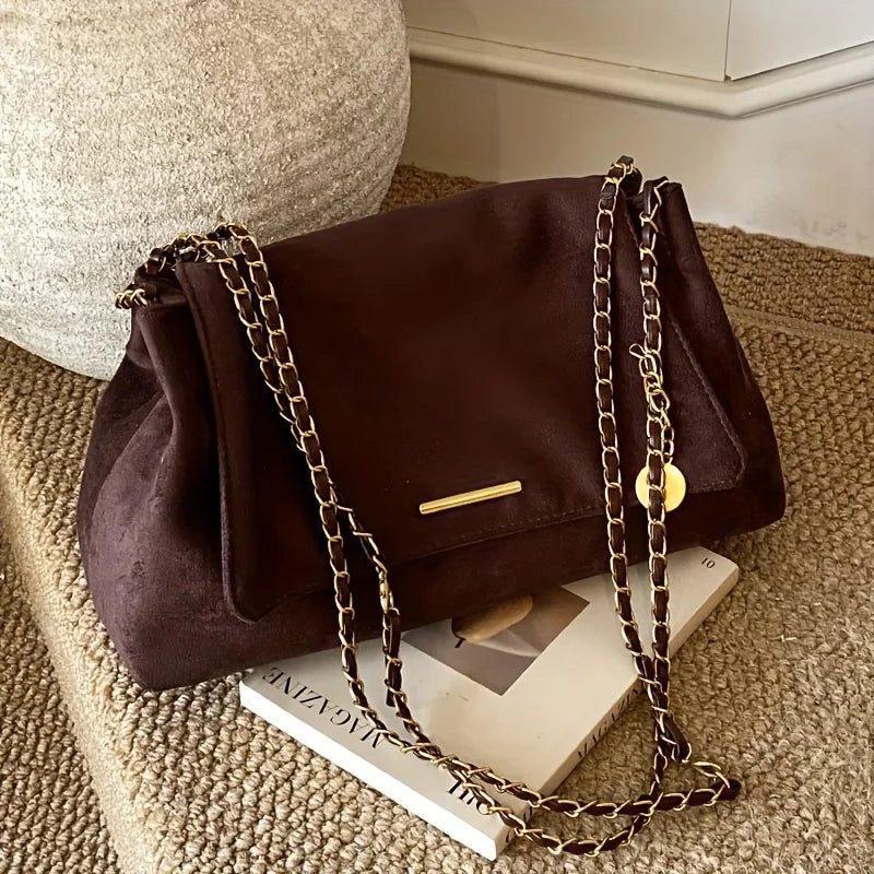 Retro Suede Chain Shoulder Bag – Large Capacity Crossbody Handbag for Women