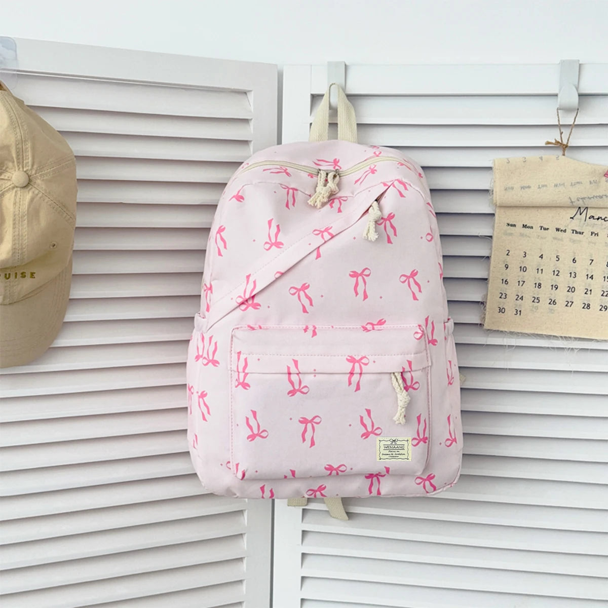 Fashionable Cute Bow Knot Polka Dot Printed Backpack Nylon Lightweight Large Capacity Casual Campus