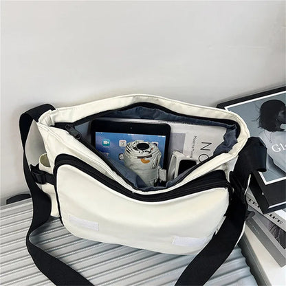 Nylon Crossbody Messenger Bag – Multi-Pocket Shoulder Bag
