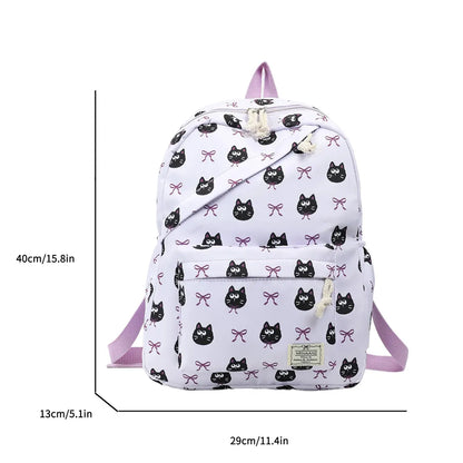 Fresh Age Reducing Cartoon Animal Bow Print Student Backpack Nylon Lightweight Large Capacity Casual