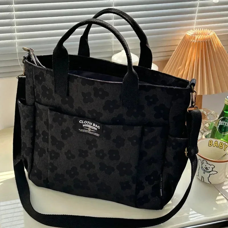 Floral Canvas Tote Bag with Laptop Compartment – Multifunctional