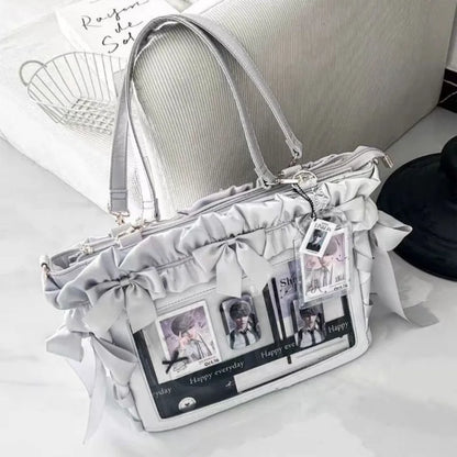 Sweet Cool Ita Bag Female Students Portable Satin Shoulder Large Capacity Bow Crossbody Totes