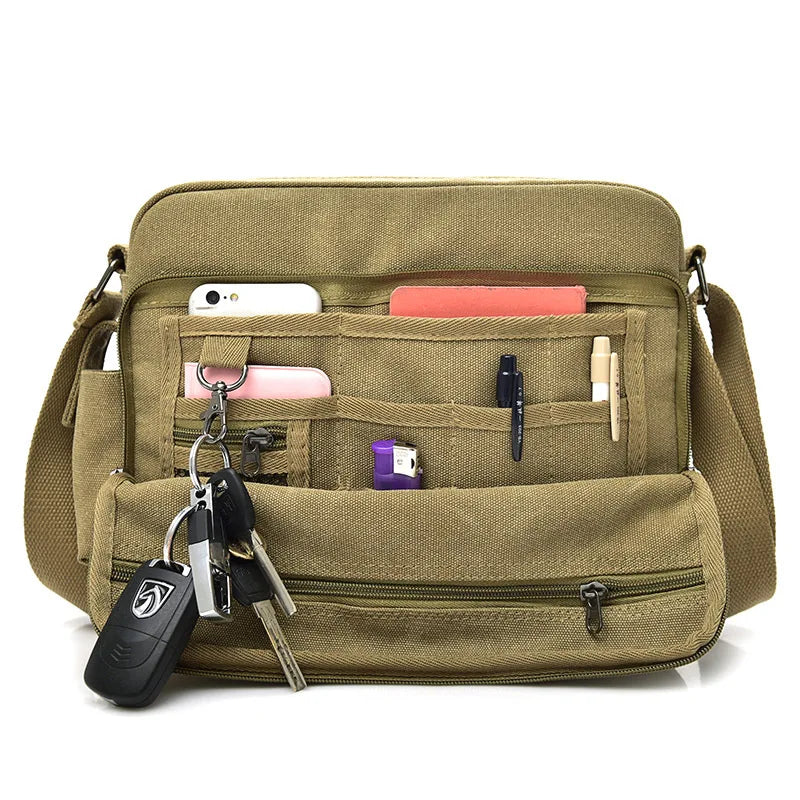 Durable Canvas Men S Multi-Functional Single-Shoulder Bag Casual Large-Capacity Crossbody Bag