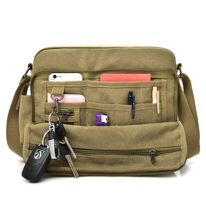 Durable Canvas Men S Multi-Functional Single-Shoulder Bag Casual Large-Capacity Crossbody Bag