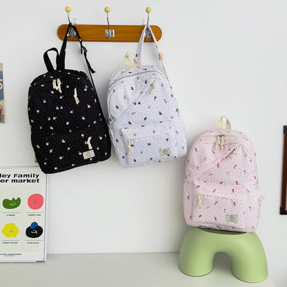 Lovely Sweet Polka Dot Floral Print Backpack Teen Girls Lightweight Large Storage Versatile School
