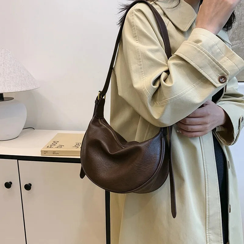 Crescent Crossbody Bag Women Vintage Soft Leather Shoulder Bag