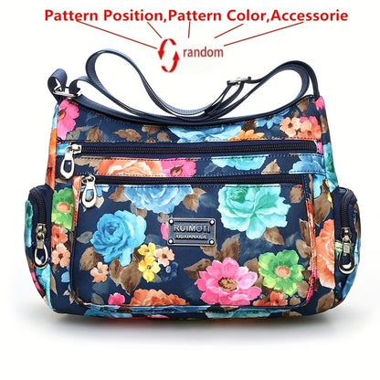Floral Crossbody Bag for Women – Multi-Pocket Nylon Shoulder Bag