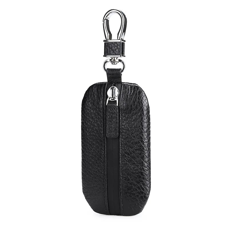 Genuine Leather Car Key Case Cowhide Lychee Pattern Universal Car Key Cover - Waterproof