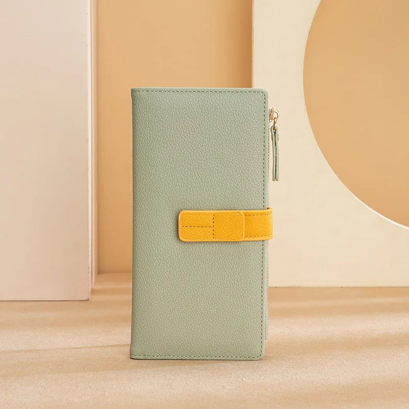 Purse Long Women S Drawband Color Contrast Money Clip Mobile Phone Storage Hold Stylish Zipper Card