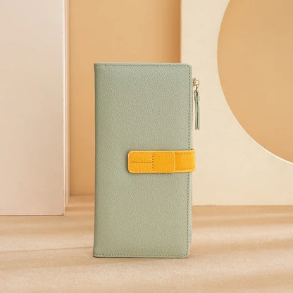 Purse Long Women S Drawband Color Contrast Money Clip Mobile Phone Storage Hold Stylish Zipper Card