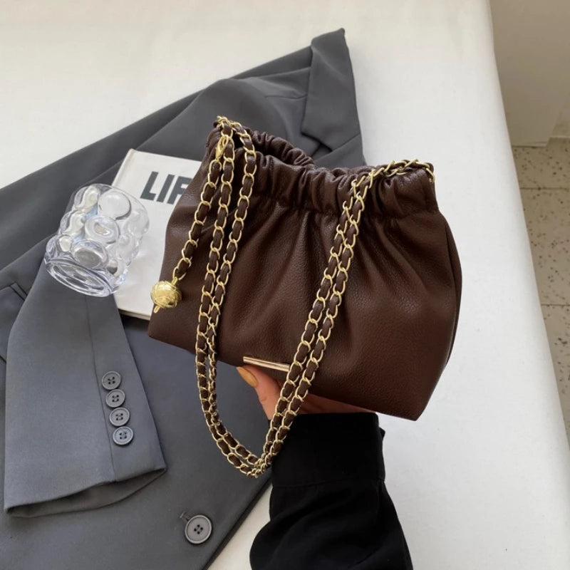 Ruched Woman Crossbody Bags Cute Fluffy Monster Bag Charm Two Tone Metal Chain Strap Faux Leather