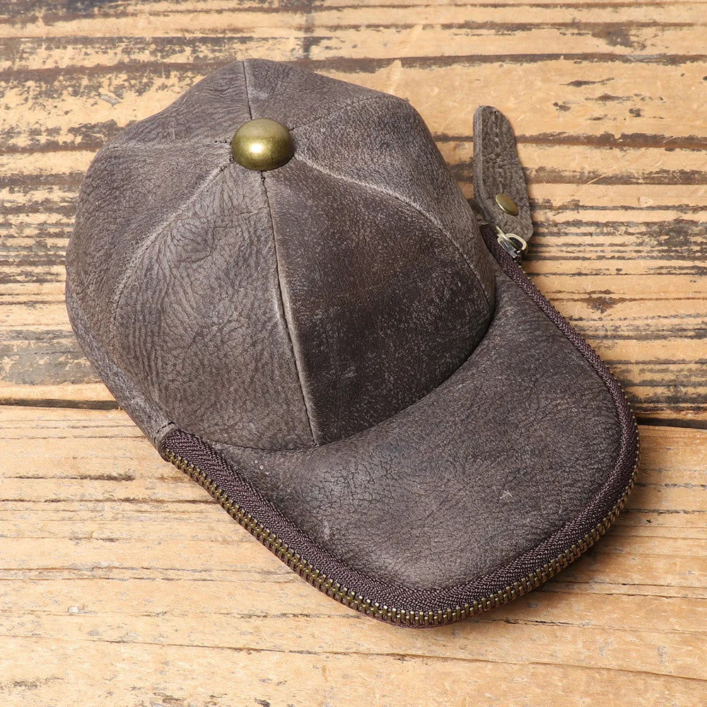 Men S Real Leather Hat Waist Zipper Crazy Horse Key Change Purse Large Capacity Mobile Phone