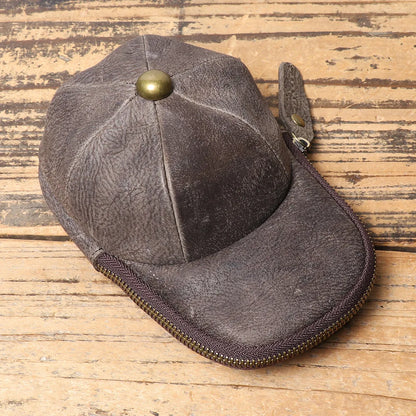Men S Real Leather Hat Waist Zipper Crazy Horse Key Change Purse Large Capacity Mobile Phone
