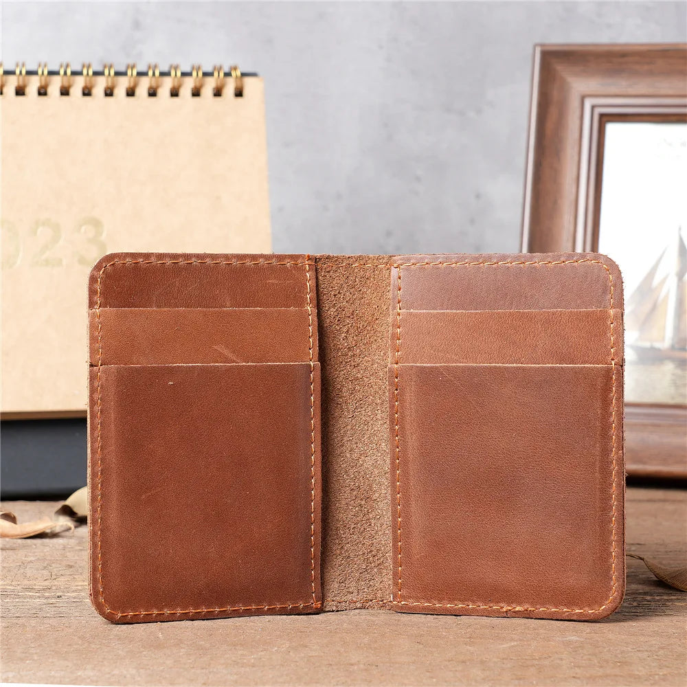 Men Women Leather Crazy Horse Head Layer Cattle Pickup Bag Purse Pocket Simple Ultra Thin Multi Card