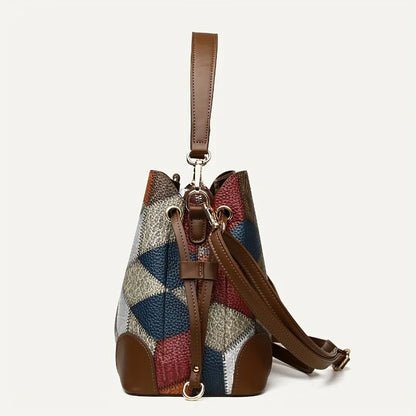 Patchwork Leather Bucket Bag – Women's Vintage Crossbody Handbag