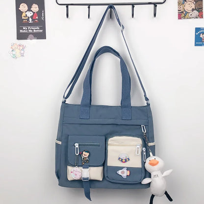 Canvas Crossbody Tote Bag Multi-Pocket Shoulder Bag