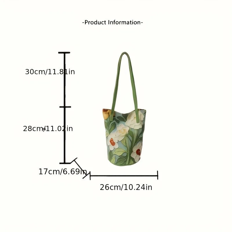 Floral Oil Painting Bucket Bag – Women's Shoulder & Crossbody Tote