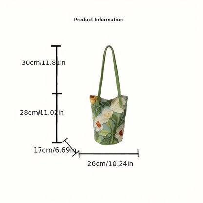 Floral Oil Painting Bucket Bag – Women's Shoulder & Crossbody Tote
