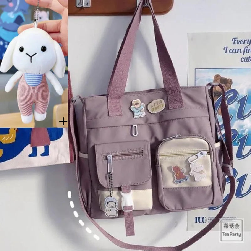 Kawaii Canvas Crossbody Bag – Japanese Style Shoulder Bag for Women & Students