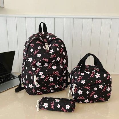 Gentle Cute Butterfly Knot Floral Three Piece Backpack Set Lightweight Large Capacity
