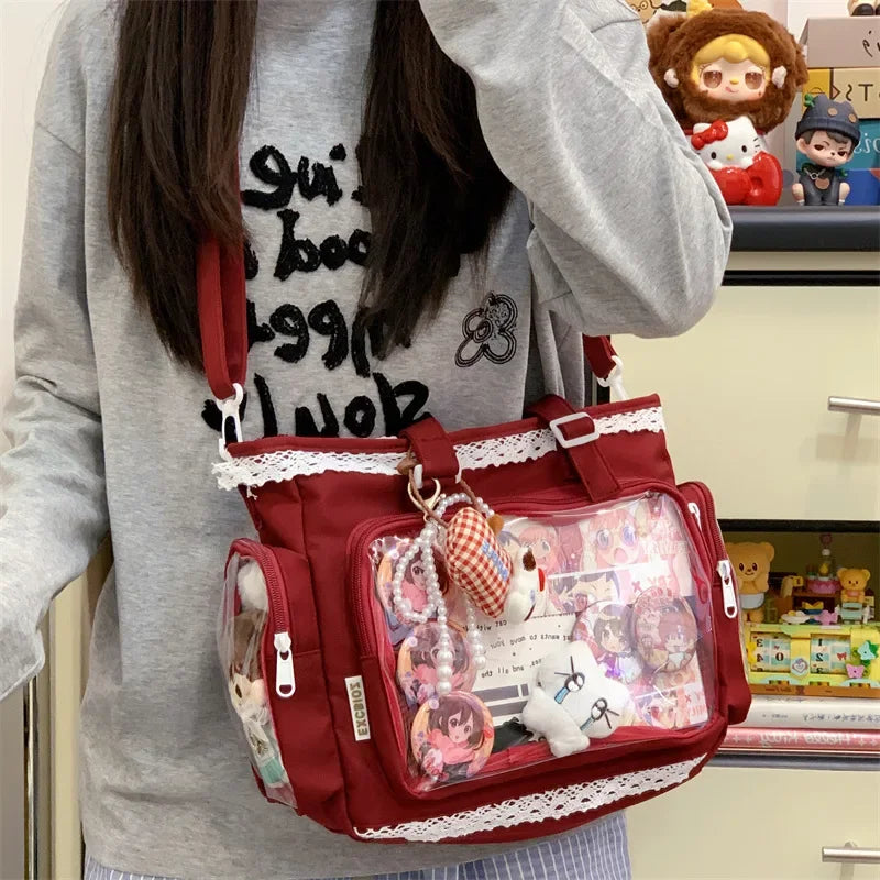 Y2k Cute Japanese Ita Shoulder Bag Lolita Girls Transparent Tote Large Capacity Crossbody Casual Diy