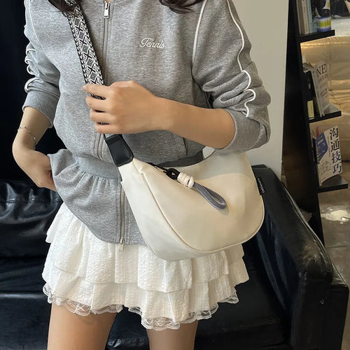 Crescent Crossbody Bag with Geometric Wide Strap for Women