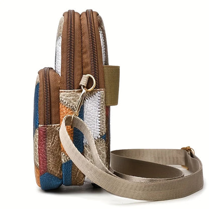 Patchwork Crossbody Bag – Colorblock Mini Shoulder Bag with Zipper