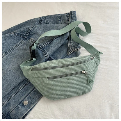 Lightweight Corduroy Fanny Pack Crossbody Bag Fashionable Retro Style Casual Chest Waist Fresh