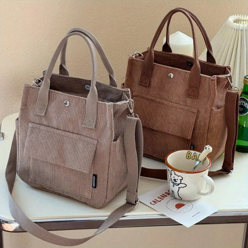 Corduroy Tote Bag for Women – Large Capacity Crossbody Shoulder Bag for Daily Use