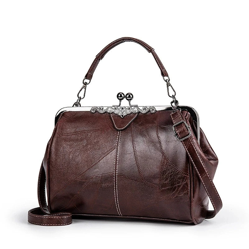 Vintage Kiss-Lock Handbag – Leather Crossbody Tote for Women