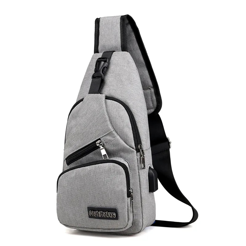 Men S Multifunctional Shoulder Bag Usb Charging Leisure Sports Large Capacity Waterproof Oxford